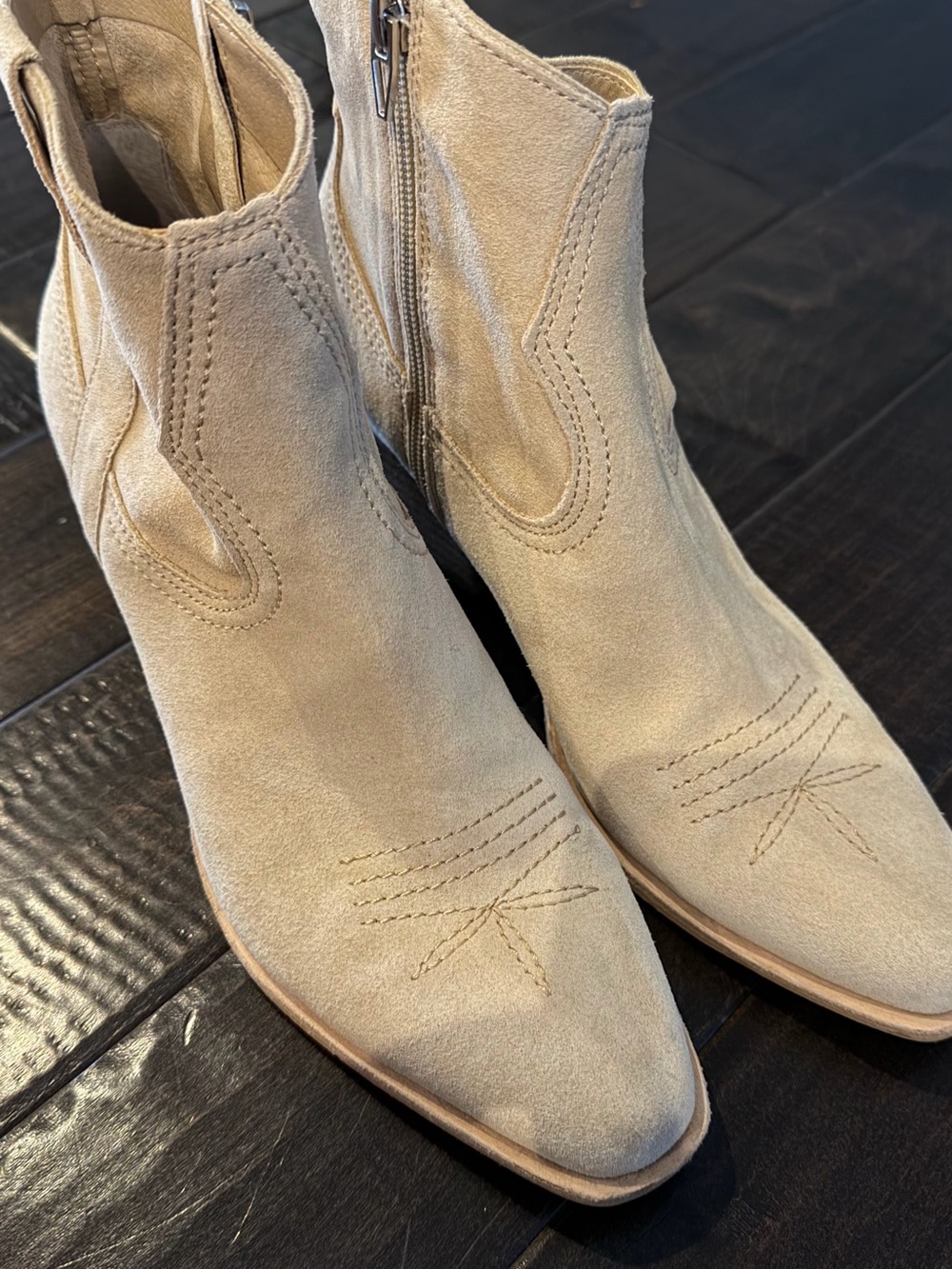 Dolce Vita Suede Western Ankle Boots in Light Beige - Women's